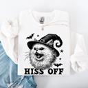 Medium White Hiss Off Cat Halloween Witch Cozy Feline Graphic Illustration For Cozy Fall Fashion Sweatshirt