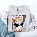 XL Ash Light Gray Honk Or Treat Cute Goose Halloween Witch Cozy Graphic Vintage Print Deluxe Sweatshirt