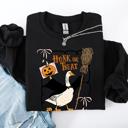 Large Black Honk Or Treat Cute Goose Halloween Witch Cozy Graphic Vintage Print Deluxe Sweatshirt