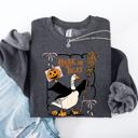 XXL Dark Gray Heather Honk Or Treat Cute Goose Halloween Witch Cozy Graphic Vintage Print Deluxe Sweatshirt
