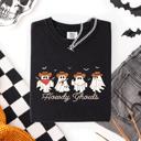 XXXL Black Howdy Ghouls, Cowboy Ghosts Western Halloween Scene With Vintage Sunset Graphics Comfort Colors Tee