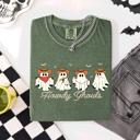 XL Moss Dark Green Howdy Ghouls, Cowboy Ghosts Western Halloween Scene With Vintage Sunset Graphics Comfort Colors Tee