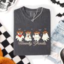 XL Pepper Dark Gray Howdy Ghouls, Cowboy Ghosts Western Halloween Scene With Vintage Sunset Graphics Comfort Colors Tee