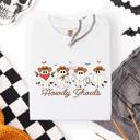 Small White Howdy Ghouls, Cowboy Ghosts Western Halloween Scene With Vintage Sunset Graphics Comfort Colors Tee