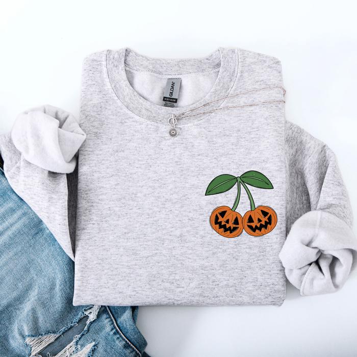 Jack O Lantern Cherry Halloween Vintage Retro Cozy Autumn Night In Graphic Sweatshirt