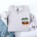 Large Ash Light Gray Jack O Lantern Cherry Halloween Vintage Retro Cozy Autumn Night In Graphic Sweatshirt