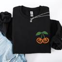 XL Black Jack O Lantern Cherry Halloween Vintage Retro Cozy Autumn Night In Graphic Sweatshirt