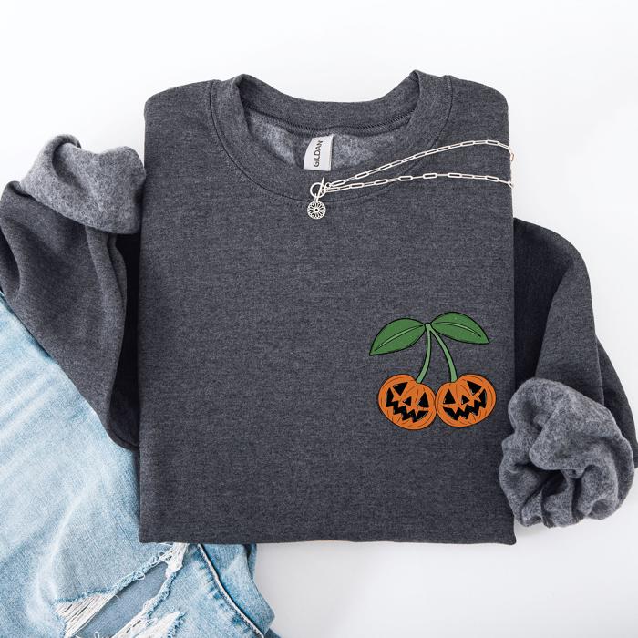 Jack O Lantern Cherry Halloween Vintage Retro Cozy Autumn Night In Graphic Sweatshirt