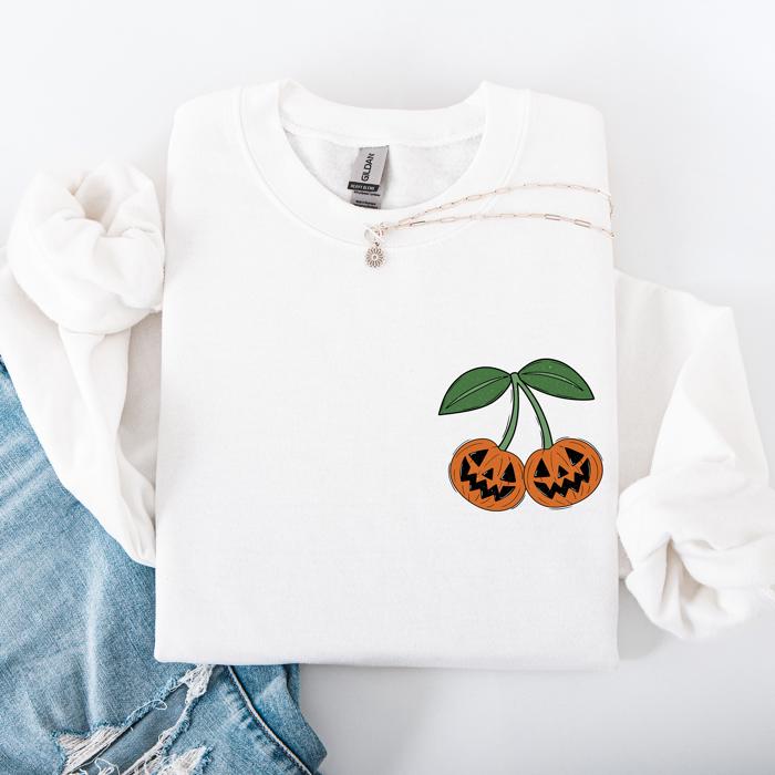 Jack O Lantern Cherry Halloween Vintage Retro Cozy Autumn Night In Graphic Sweatshirt