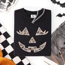 Small Black Jack-O-Lantern Coquette Faux Lace Halloween Motif Delicate Detail Print Comfort Colors Tee