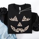 XL Black Jack O Lantern Coquette Faux Lace Halloween Vintage Inspired Cozy Embroidered Sweatshirt