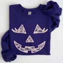 Small Purple Jack O Lantern Coquette Faux Lace Halloween Vintage Inspired Cozy Embroidered Sweatshirt