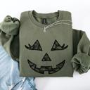 XL Military Green Jack O Lantern Coquette Faux Lace Halloween Vintage Inspired Cozy Embroidered Sweatshirt