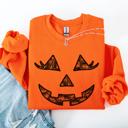 Small Orange Jack O Lantern Coquette Faux Lace Halloween Vintage Inspired Cozy Embroidered Sweatshirt