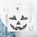 Small White Jack O Lantern Coquette Faux Lace Halloween Vintage Inspired Cozy Embroidered Sweatshirt