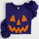 Medium Purple Jack O Lantern Halloween Design Cozy Autumn Festive Night Scene Illustration Style Sweatshirt