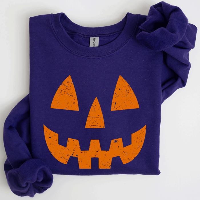 Jack O Lantern Halloween Design Cozy Autumn Festive Night Scene Illustration Style Sweatshirt