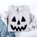 Small Ash Light Gray Jack O Lantern Halloween Design Cozy Autumn Festive Night Scene Illustration Style Sweatshirt