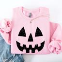XL Light Pink Jack O Lantern Halloween Design Cozy Autumn Festive Night Scene Illustration Style Sweatshirt