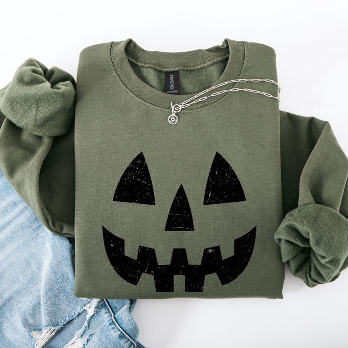 Jack O Lantern Halloween Design Cozy Autumn Festive Night Scene Illustration Style Sweatshirt