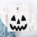 XXL White Jack O Lantern Halloween Design Cozy Autumn Festive Night Scene Illustration Style Sweatshirt
