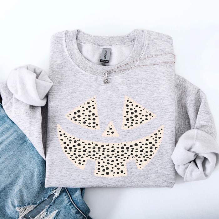 Jack O Lantern Dalmatian Print Halloween Cozy Whimsical Autumn Festival Sweatshirt