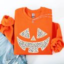 Small Orange Jack O Lantern Dalmatian Print Halloween Cozy Whimsical Autumn Festival Sweatshirt