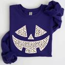 Small Purple Jack O Lantern Dalmatian Print Halloween Cozy Whimsical Autumn Festival Sweatshirt