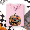 XL Blossom Light Pink Jack O Lantern Faux Quilt Pumpkin Halloween Fall Autumn Spooky Cozy Comfort Colors Tee