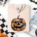Small Ivory Cream Jack O Lantern Faux Quilt Pumpkin Halloween Fall Autumn Spooky Cozy Comfort Colors Tee