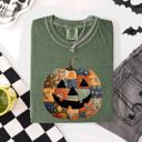 XXL Moss Dark Green Jack O Lantern Faux Quilt Pumpkin Halloween Fall Autumn Spooky Cozy Comfort Colors Tee