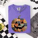 XXXL Violet Purple Jack O Lantern Faux Quilt Pumpkin Halloween Fall Autumn Spooky Cozy Comfort Colors Tee