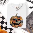 XL White Jack O Lantern Faux Quilt Pumpkin Halloween Fall Autumn Spooky Cozy Comfort Colors Tee