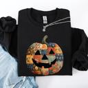  Jack O Lantern Faux Quilt Pumpkin Halloween Fall Autumn Cozy Patchwork Style Sweatshirt
