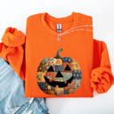 XXXL Orange Jack O Lantern Faux Quilt Pumpkin Halloween Fall Autumn Cozy Patchwork Style Sweatshirt