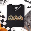 XL Black Jack O Lanterns Faux Quilt Classic Halloween Fall Autumn Trad Comfort Colors Tee