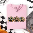 Large Blossom Light Pink Jack O Lanterns Faux Quilt Classic Halloween Fall Autumn Trad Comfort Colors Tee