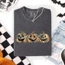 Large Pepper Dark Gray Jack O Lanterns Faux Quilt Classic Halloween Fall Autumn Trad Comfort Colors Tee