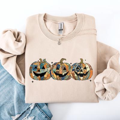 Jack O Lanterns Faux Quilt Pumpkin Halloween Autumn Festive Cozy Classic Sweatshirt