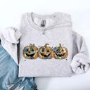 Large Ash Light Gray Jack O Lanterns Faux Quilt Pumpkin Halloween Autumn Festive Cozy Classic Sweatshirt