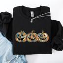 Small Black Jack O Lanterns Faux Quilt Pumpkin Halloween Autumn Festive Cozy Classic Sweatshirt
