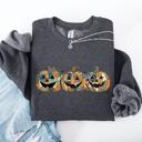 XXL Dark Gray Heather Jack O Lanterns Faux Quilt Pumpkin Halloween Autumn Festive Cozy Classic Sweatshirt