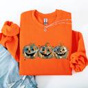 Large Orange Jack O Lanterns Faux Quilt Pumpkin Halloween Autumn Festive Cozy Classic Sweatshirt