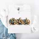 Large White Jack O Lanterns Faux Quilt Pumpkin Halloween Autumn Festive Cozy Classic Sweatshirt