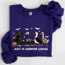 XXL Purple Just A Horror Goose Halloween Spooky Goose Graphic Print Cozy Seasonal Sweatshirt