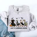 Medium Ash Light Gray Just A Horror Goose Halloween Spooky Goose Graphic Print Cozy Seasonal Sweatshirt