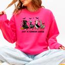 Medium Crunhberry Bright Pink Just A Horror Goose Halloween Spooky Goose Graphic Print Cozy Seasonal Sweatshirt