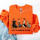 Small Orange Just A Horror Goose Halloween Spooky Goose Graphic Print Cozy Seasonal Sweatshirt