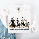 Large White Just A Horror Goose Halloween Spooky Goose Graphic Print Cozy Seasonal Sweatshirt