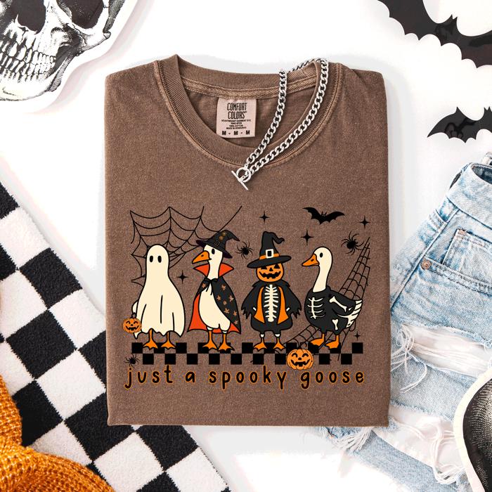 Just A Spooky Goose, Checkered, Halloween Comfort Colors Tee